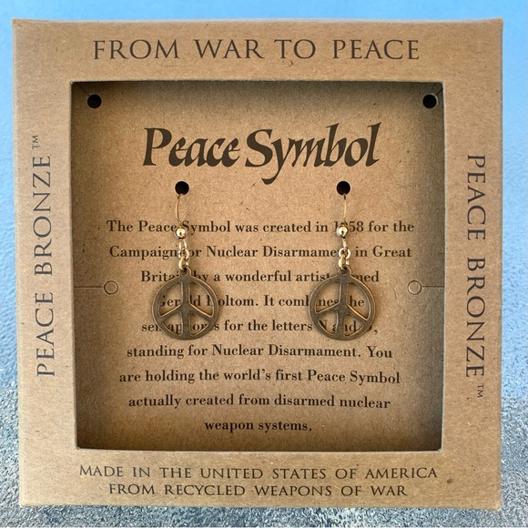 Bronze Peace Symbol Pierced Earrings - Picture 1 of 2